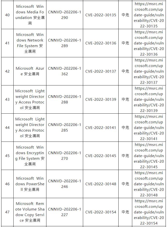 信息安全漏洞月報（2022年6月）表9.6